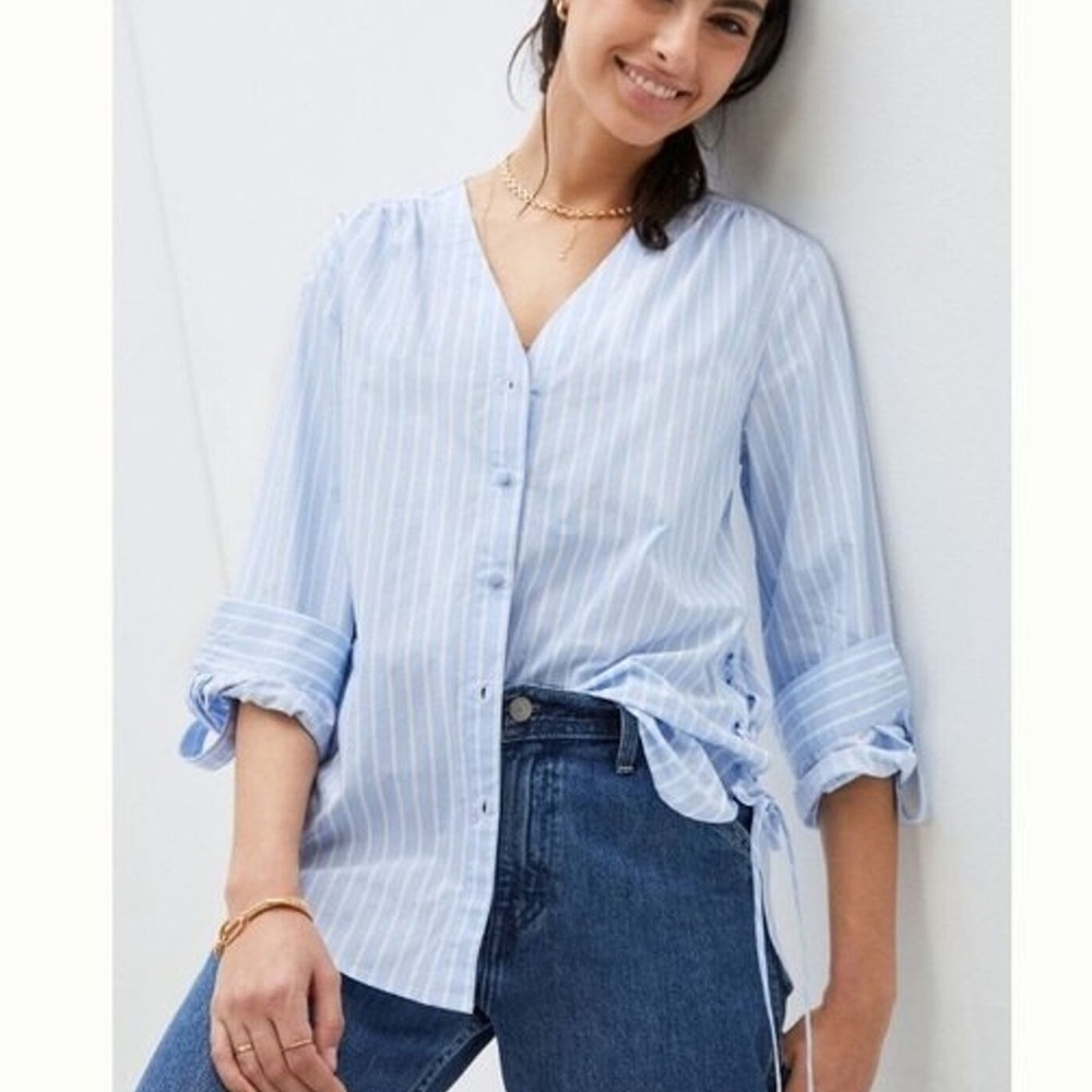 NWT Anthropologie Mare Mare Henriette Lace Up Side Stripe Button Down Top
